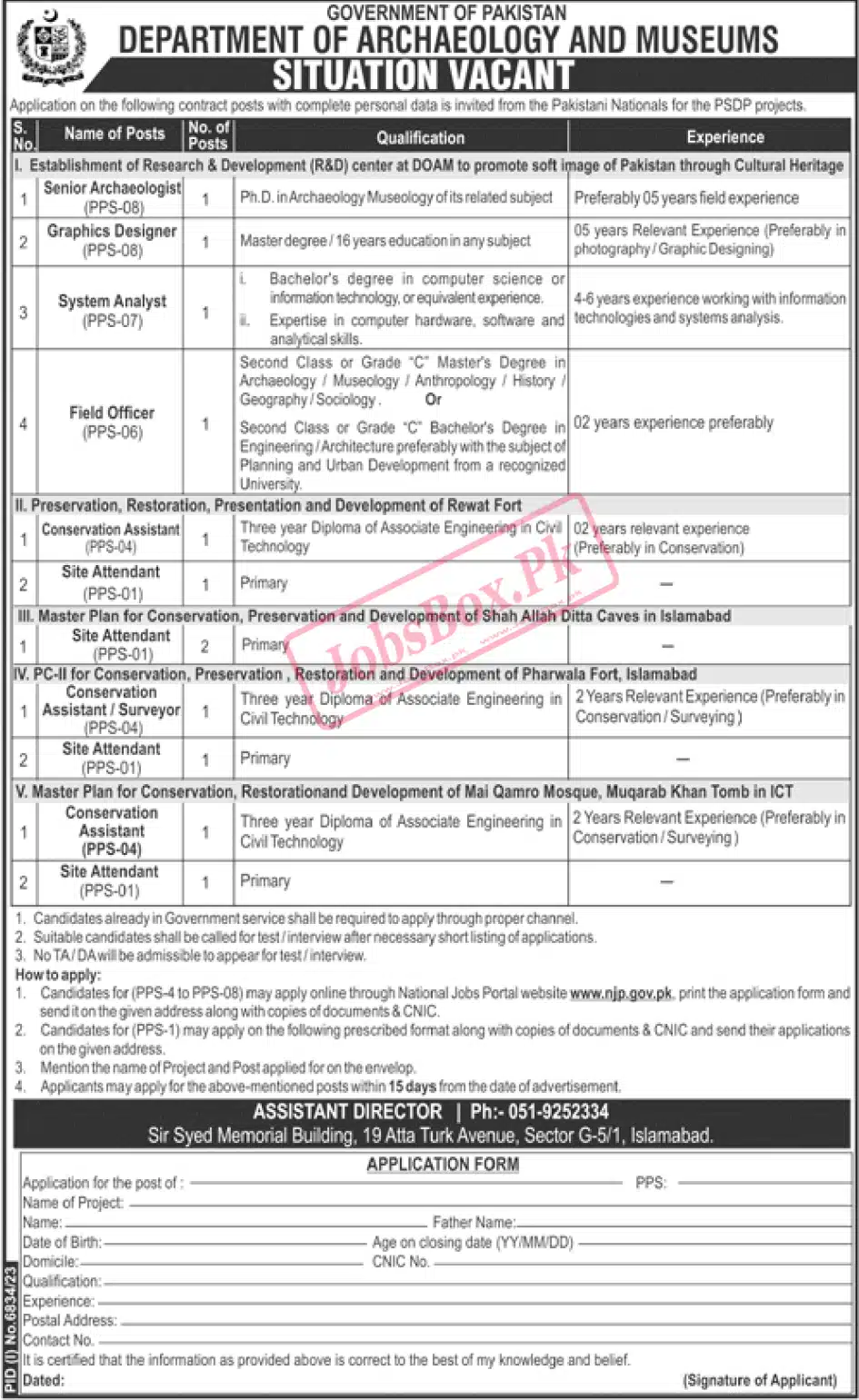 Department of Archaeology and Museums Islamabad Jobs 2024