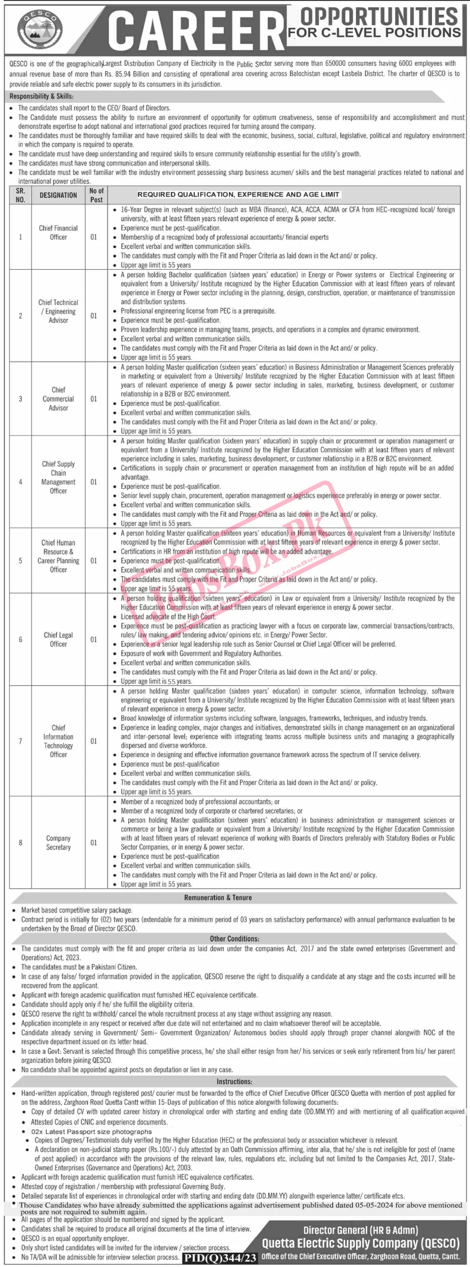 Quetta Electric Supply Company QESCO Jobs 2024