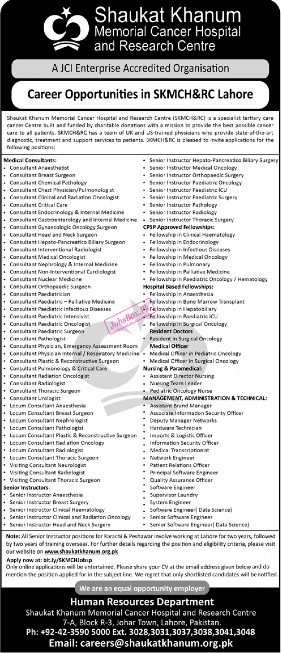 Shaukat Khanum Memorial Cancer Hospital Jobs 2024