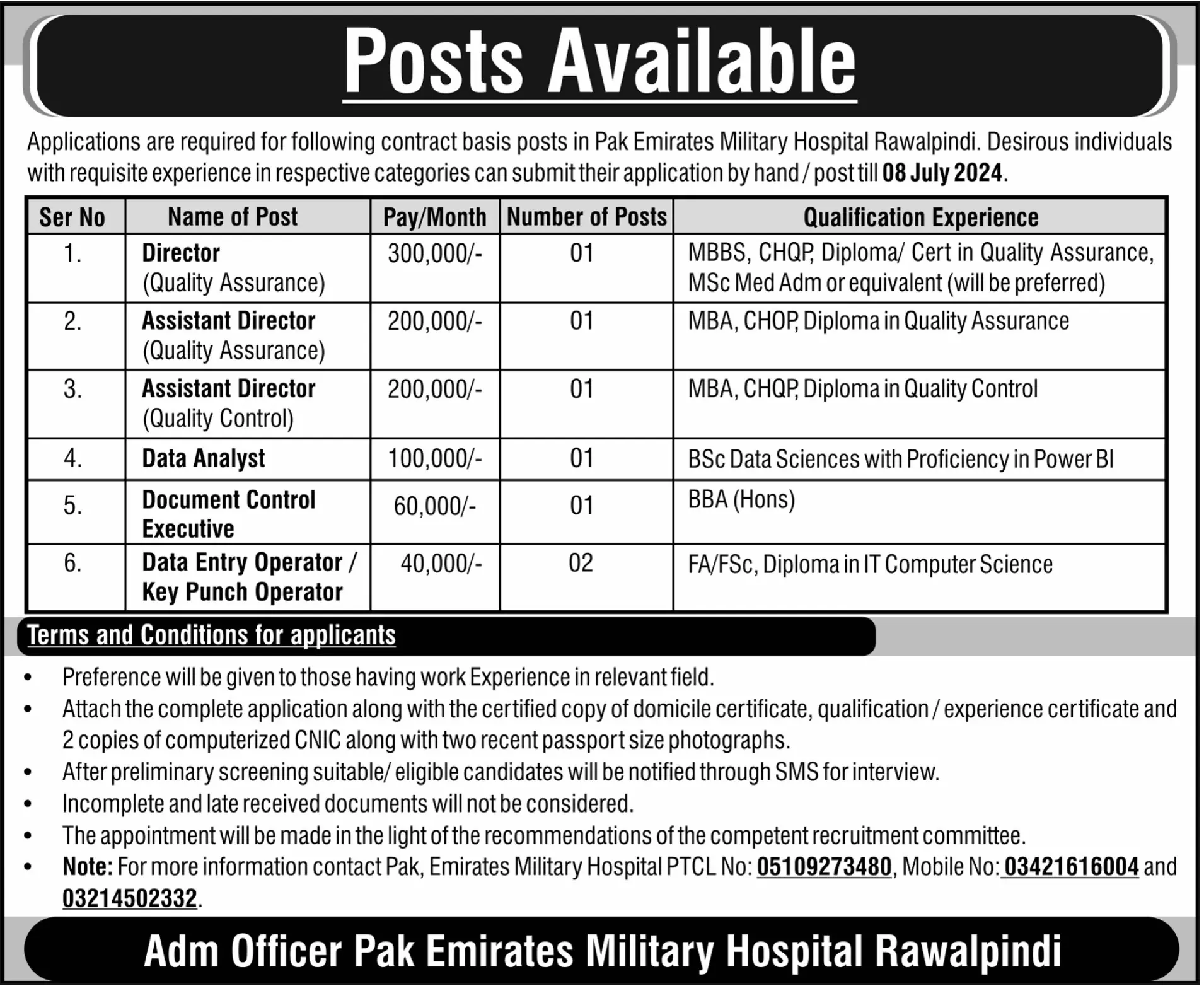 Job Opportunities at Pak Emirates Military Hospital Rawalpindi