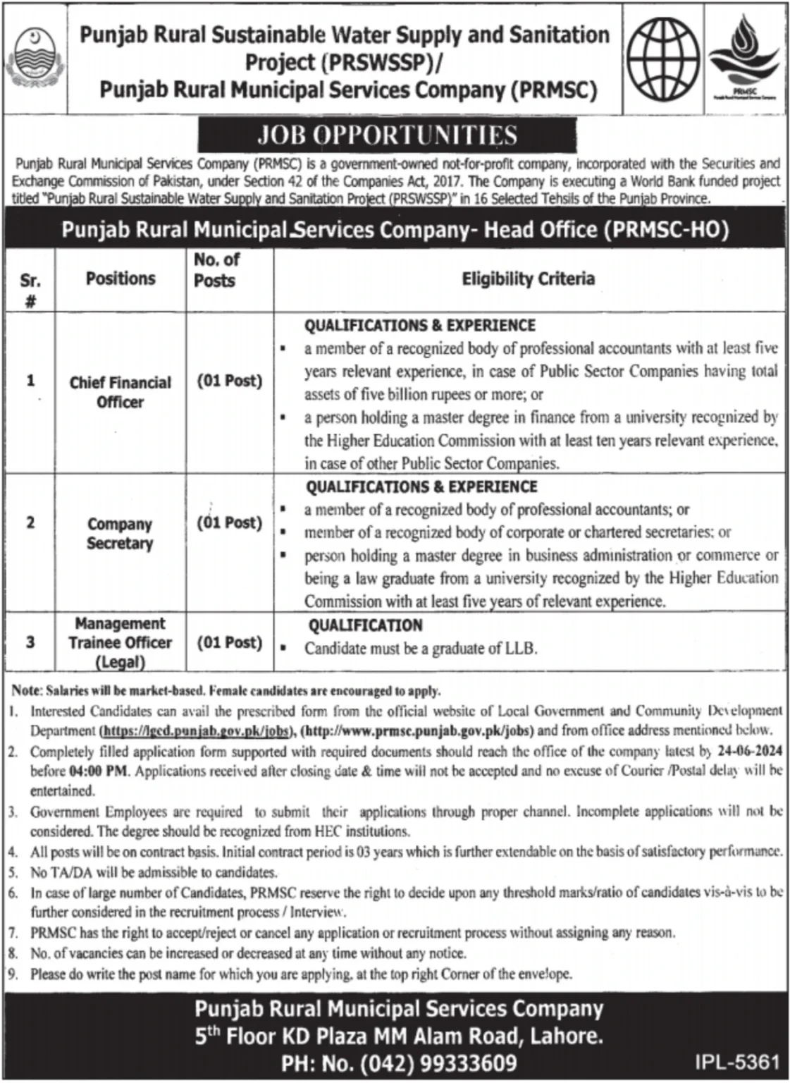 Punjab Rural Municipal Services Company PRMSC Jobs 2024